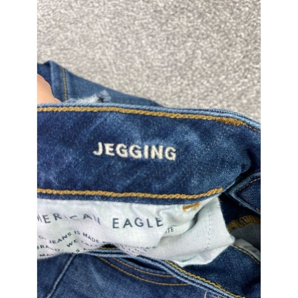American Eagle Jegging Women’s 12 Blue Skinny Mid-Rise Dark Wash Distressed - Picture 8 of 14